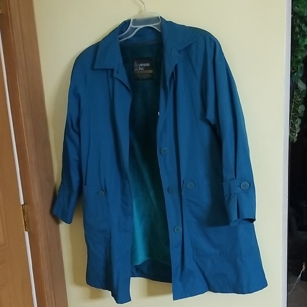 London Fog Teal Overcoat With Zip out Fur Lining